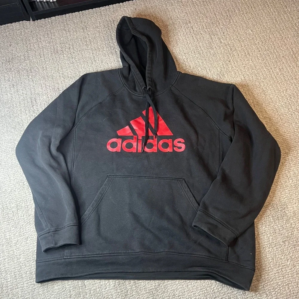 Adidas Black and Red Long Sleeve Pullover Hoodie ADULT XL - Picture 1 of 4